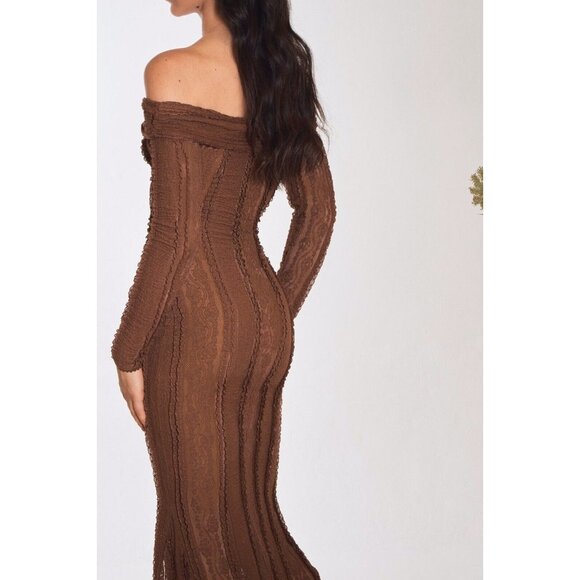 $760 Charo Ruiz Ibiza Minerva Long Brown Mesh Lace Dress Size XS - Picture 2 of 8